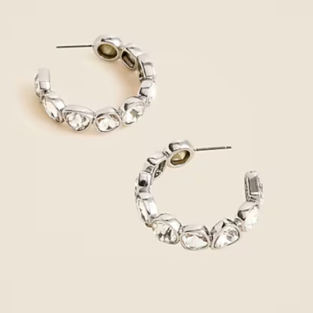 J. Crew Silver Crystal Hoop Earrings